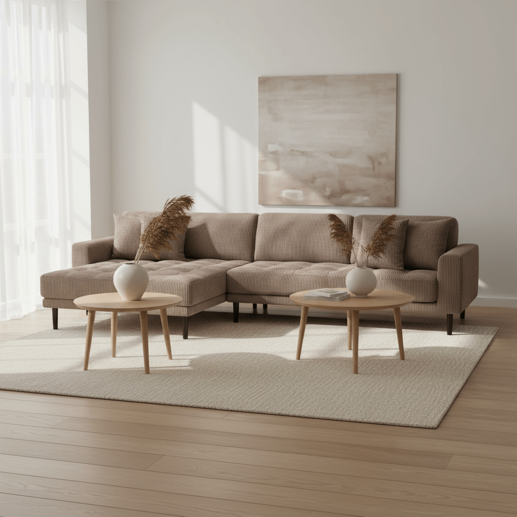 LESU | ספת שזלונג מרופדת בבד קורדרוי, 290 ס"מ