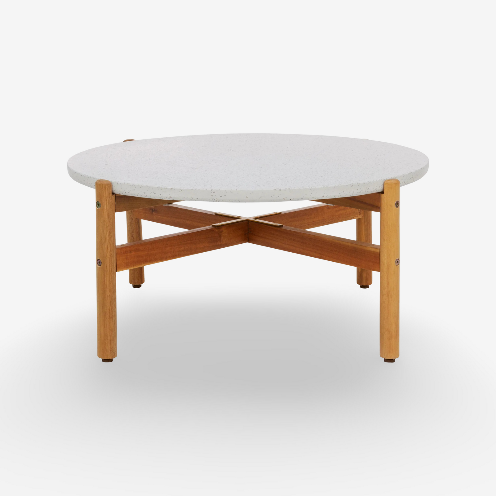 OVA | שולחן קפה לגינה מעץ שיטה ואבן טרצו, קוטר 84.5 ס"מ - KUALA