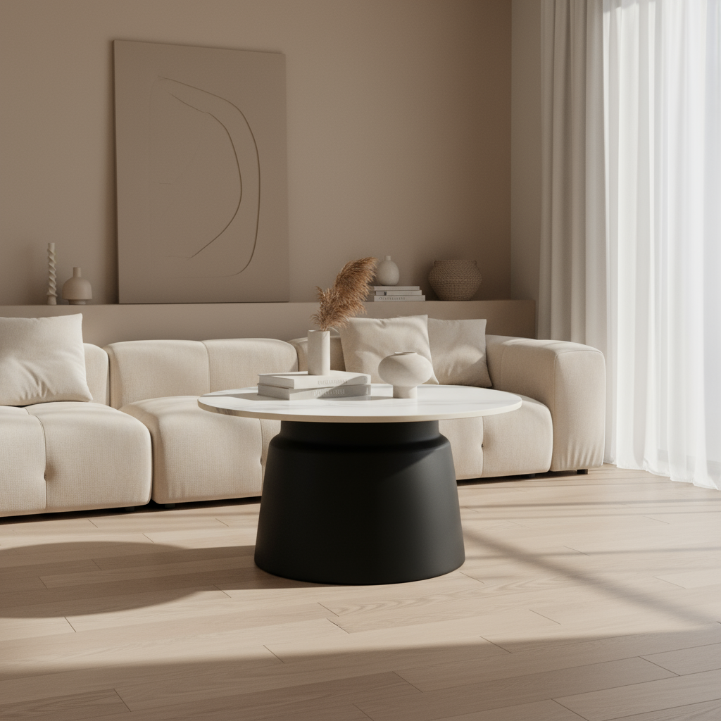 BARIZE | שולחן סלון עגול מקרמיקה ומתכת, קוטר 70 ס"מ - KUALA