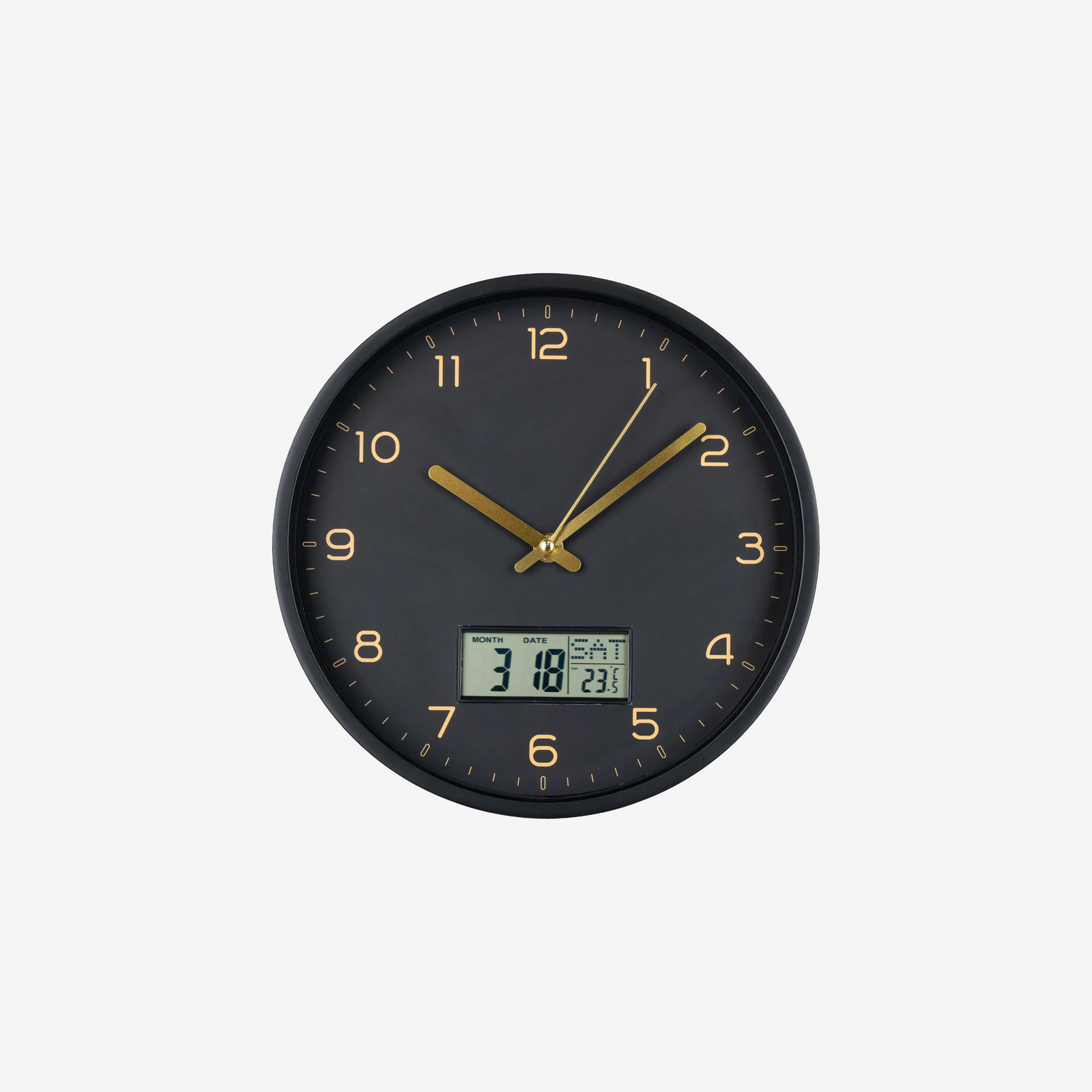 SERO | שעון מחוגים עגול בשילוב תצוגה דיגיטלית, בגווני שחור וזהב - KUALA