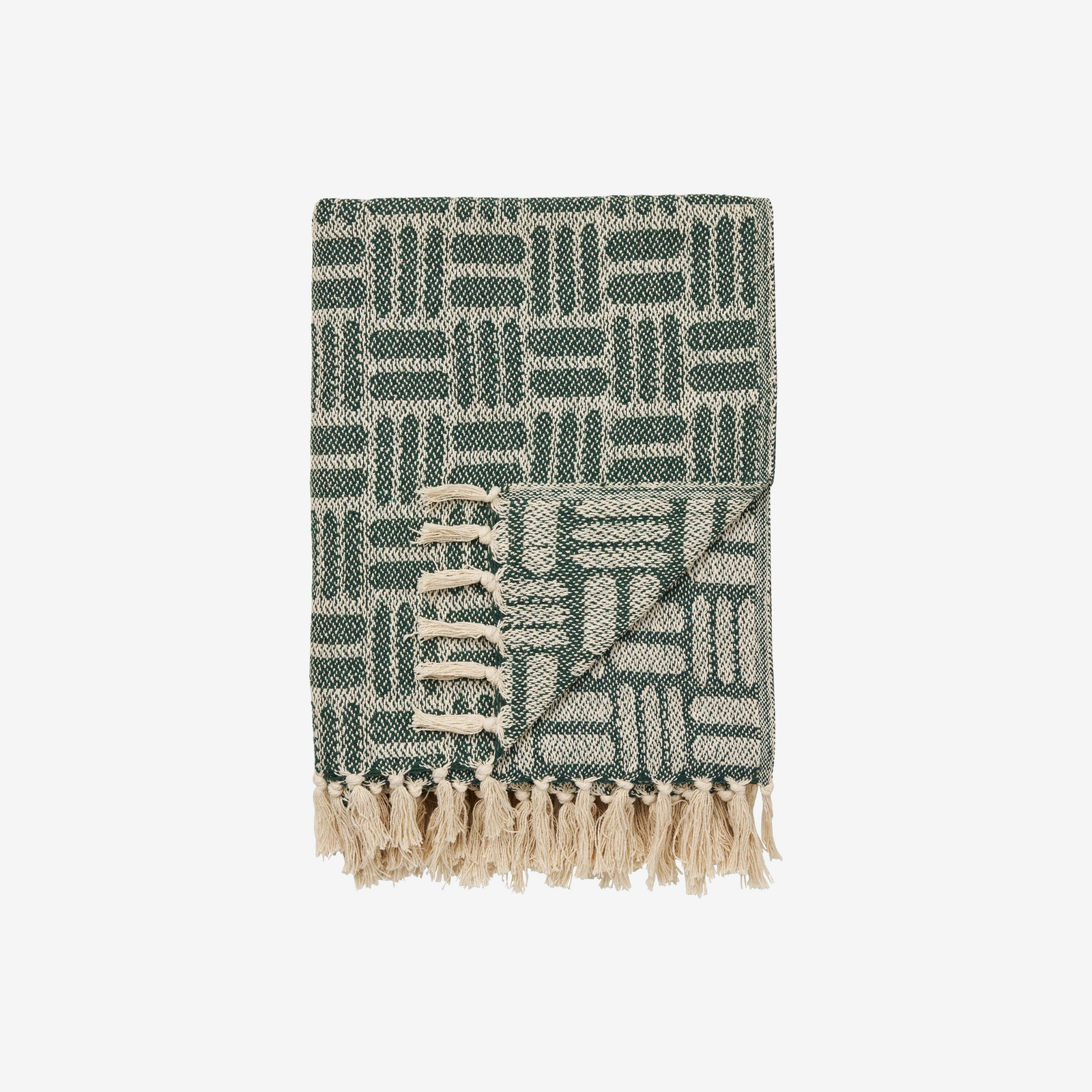 RANO | שמיכה מכותנה ממוחזרת עם עיטורים בגווני ירוק - KUALA