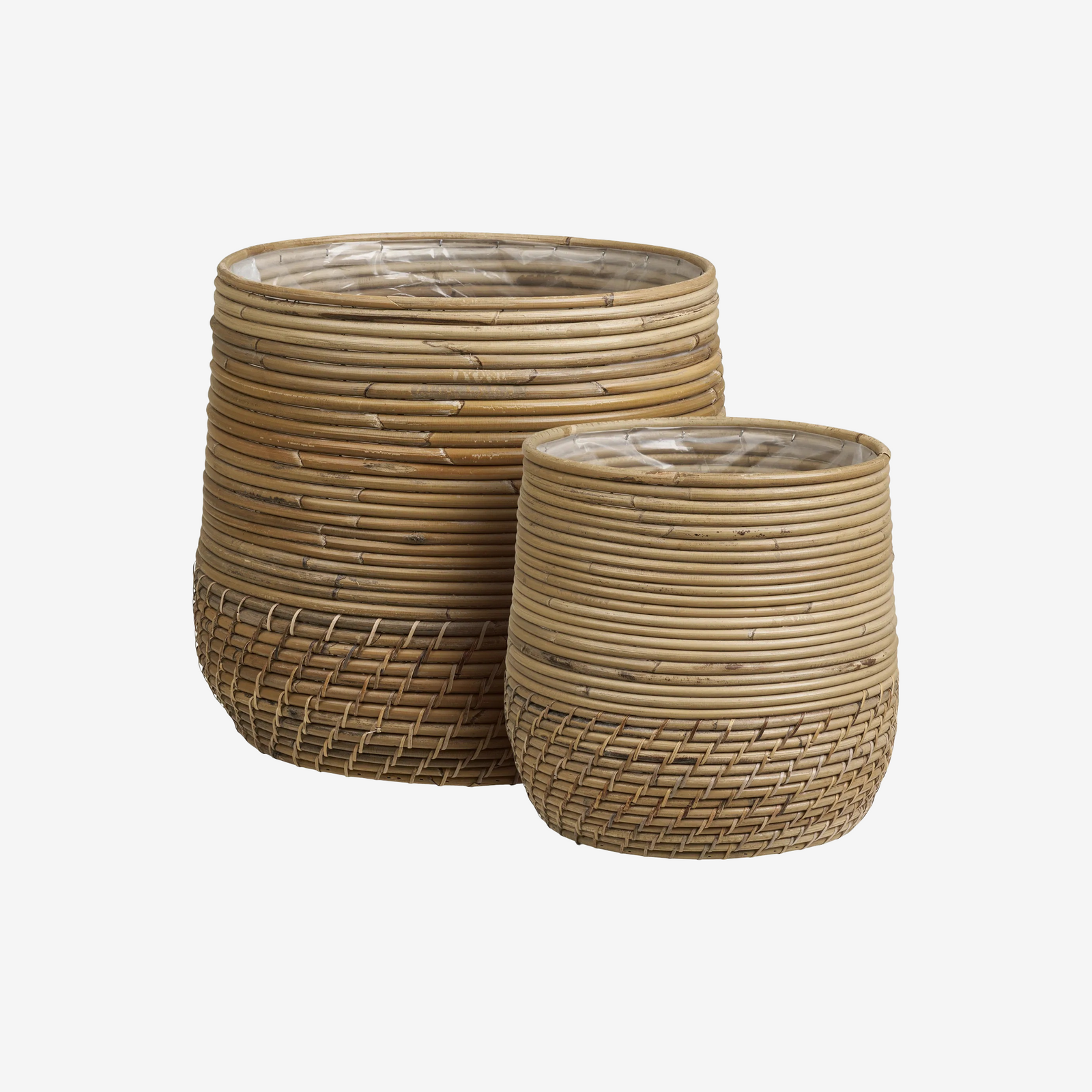 IVNA | סט עציצים עגולים מראטן בגוון טבעי - KUALA