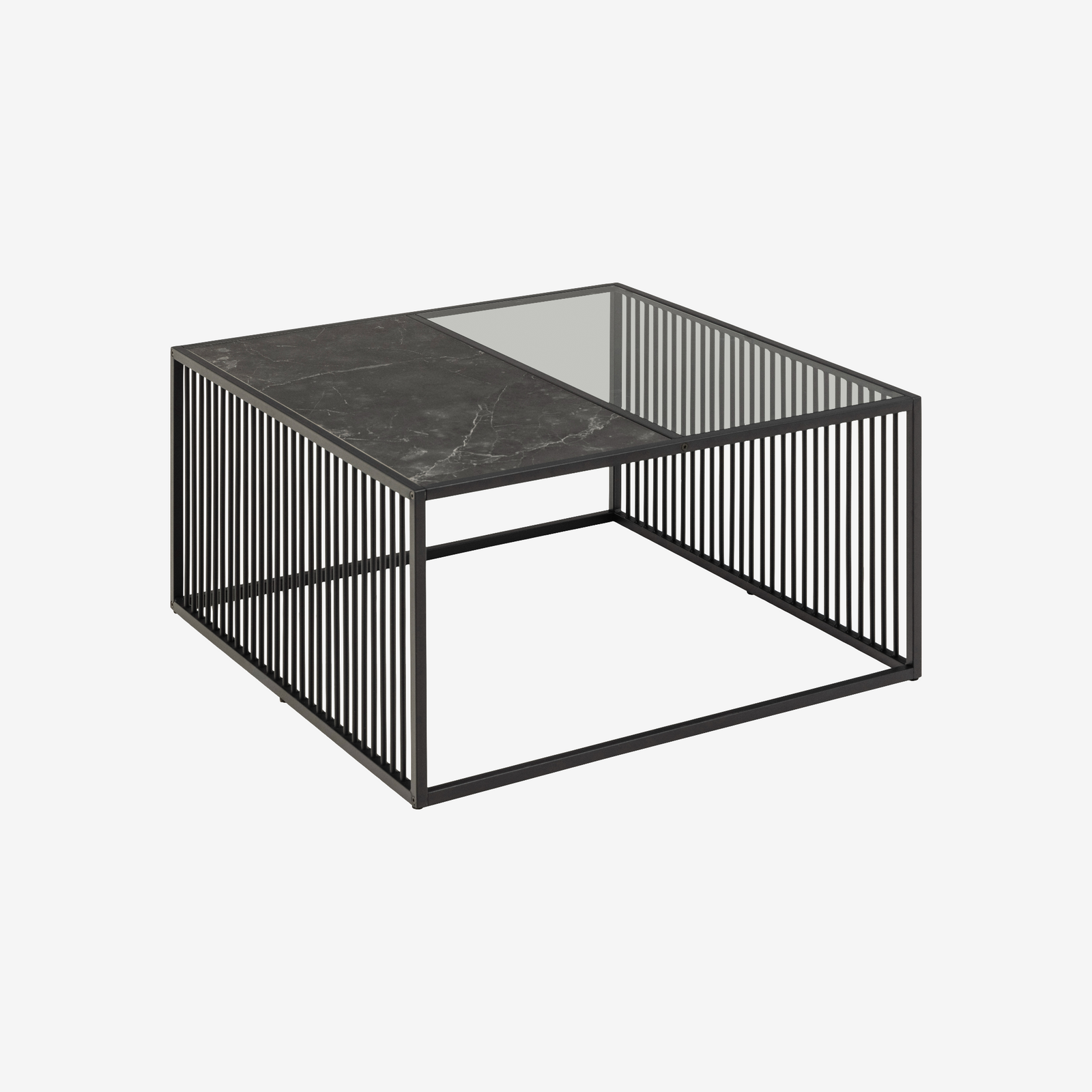 ﻿TELI | שולחן סלון ריבועי ממלמין ומתכת, 80/80 ס"מ