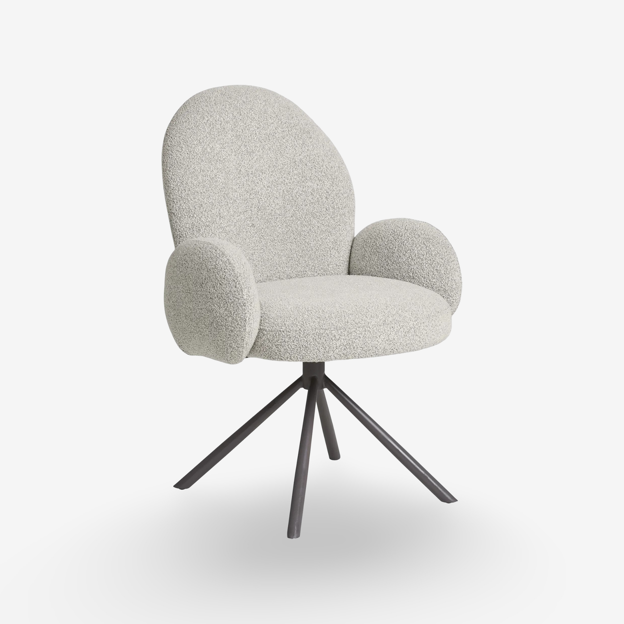 GREN | כיסא מסתובב מרופד בבד בוקלה, עם משענת יד - KUALA