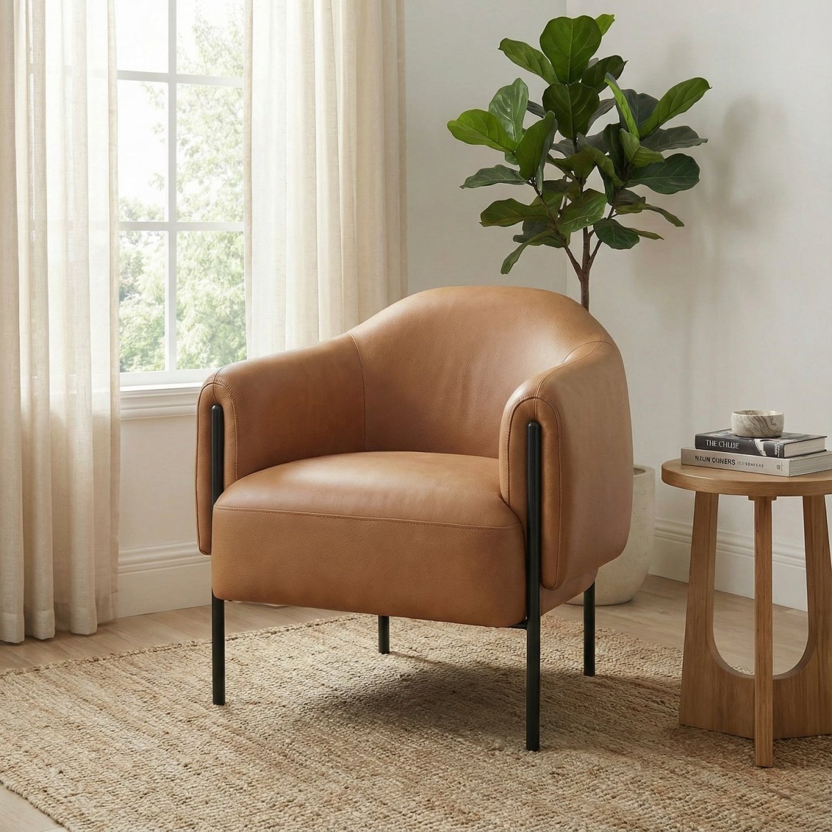 RAGINO | כורסת רטרו מרופדת בבד עור בשילוב מתכת - KUALA