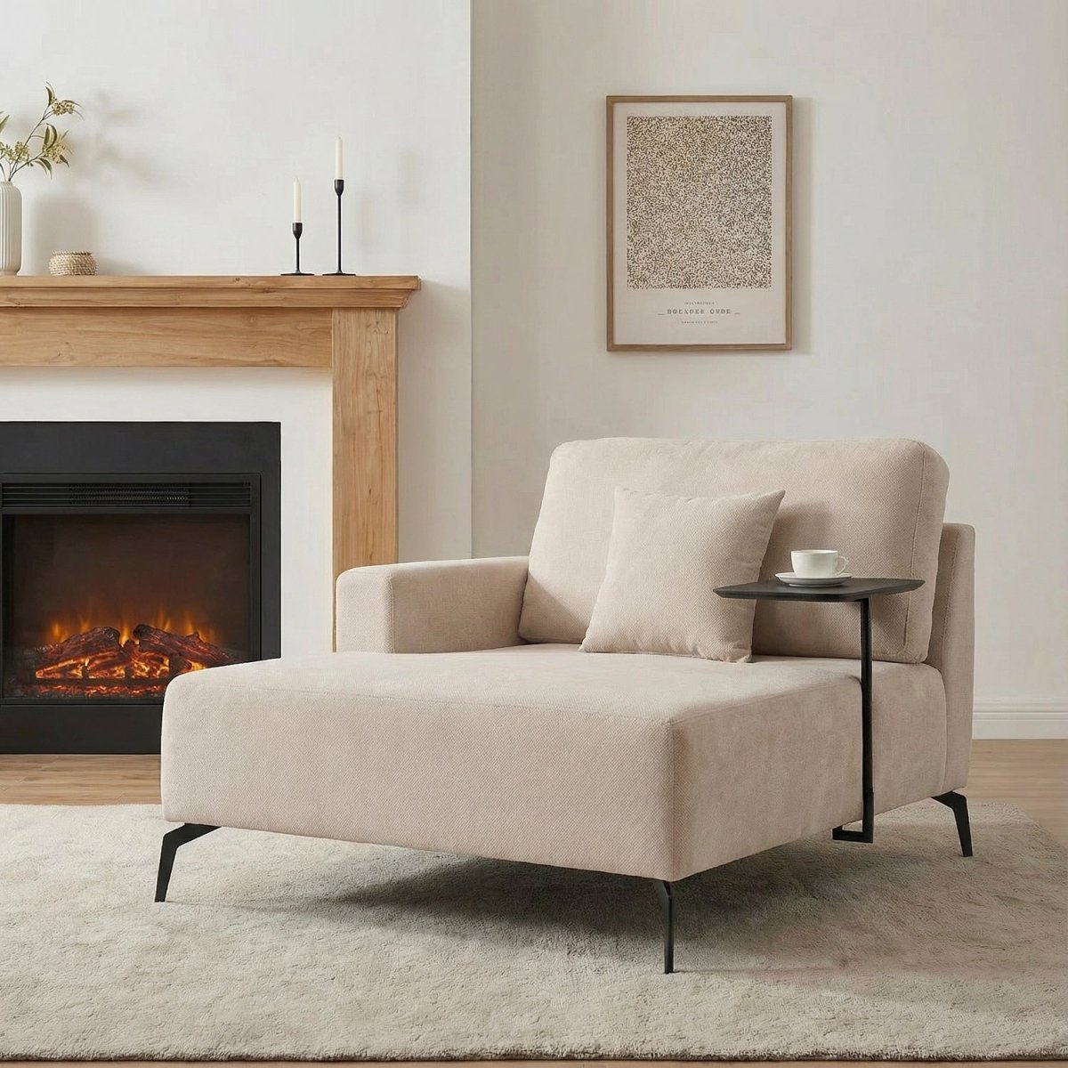 RAGNAR | כורסת שזלונג מרופדת בבד אריג עם מגש עץ - KUALA