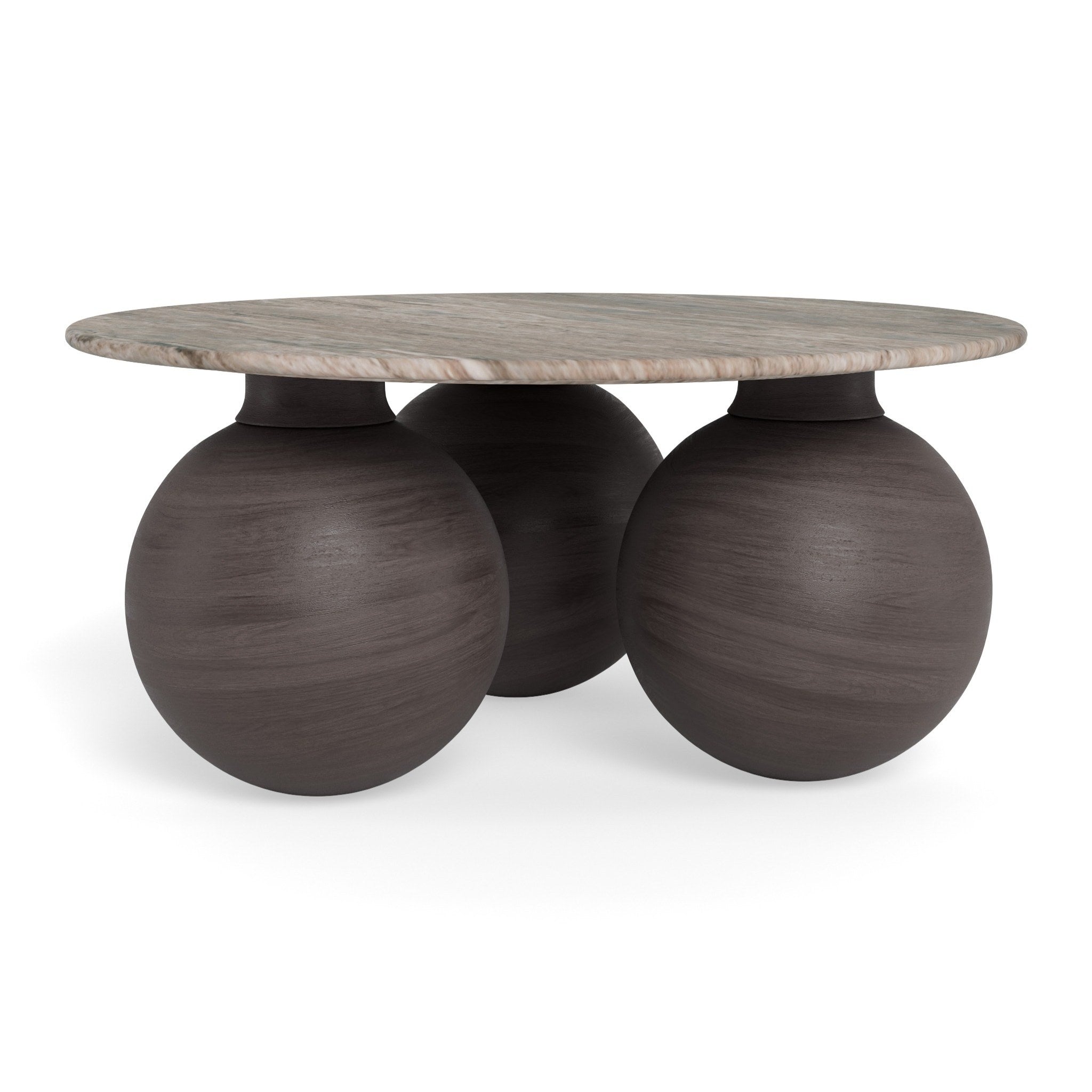 BRUNO | שולחן סלון עגול משיש ועץ מנגו, קוטר 95 ס"מ