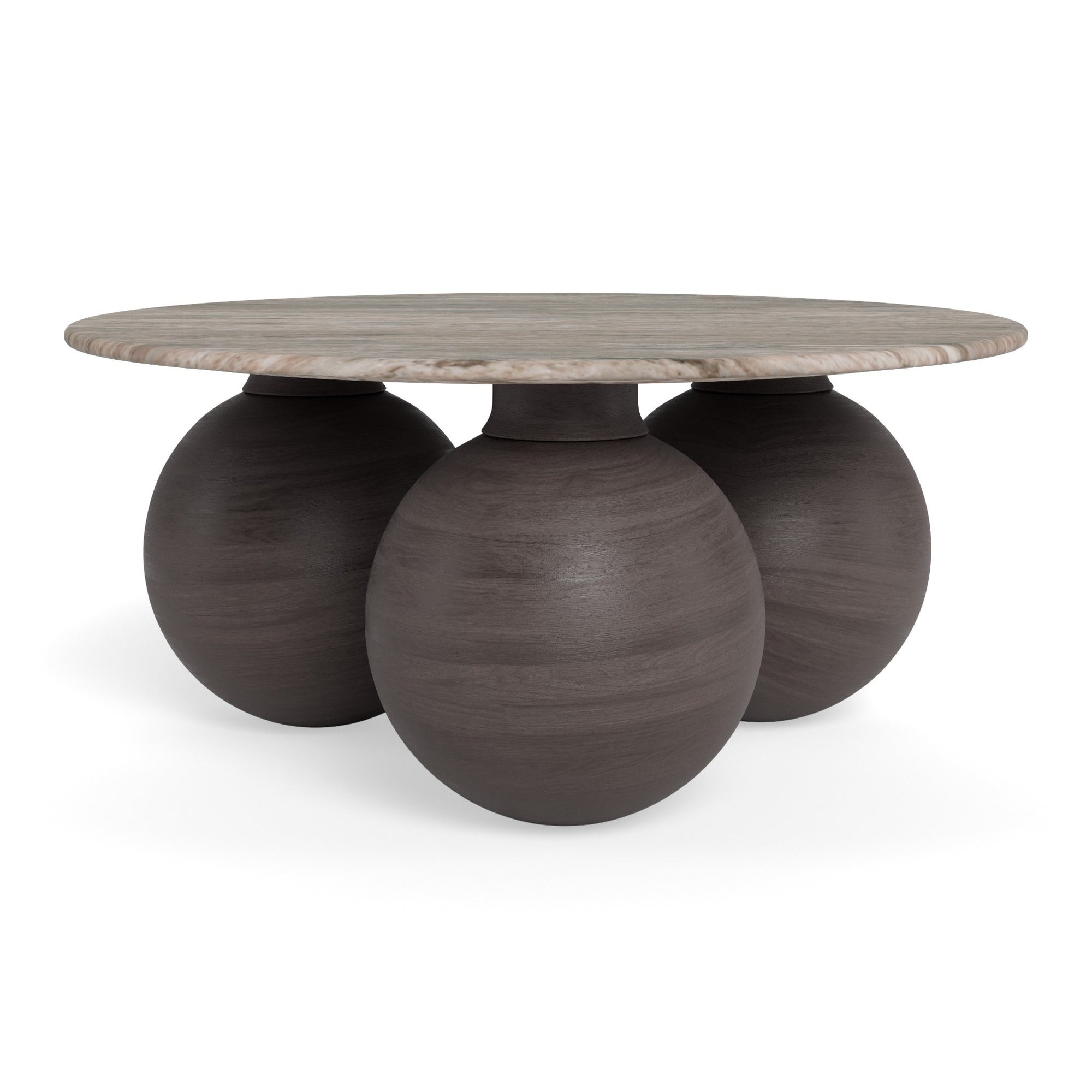 BRUNO | שולחן סלון עגול משיש ועץ מנגו, קוטר 95 ס"מ