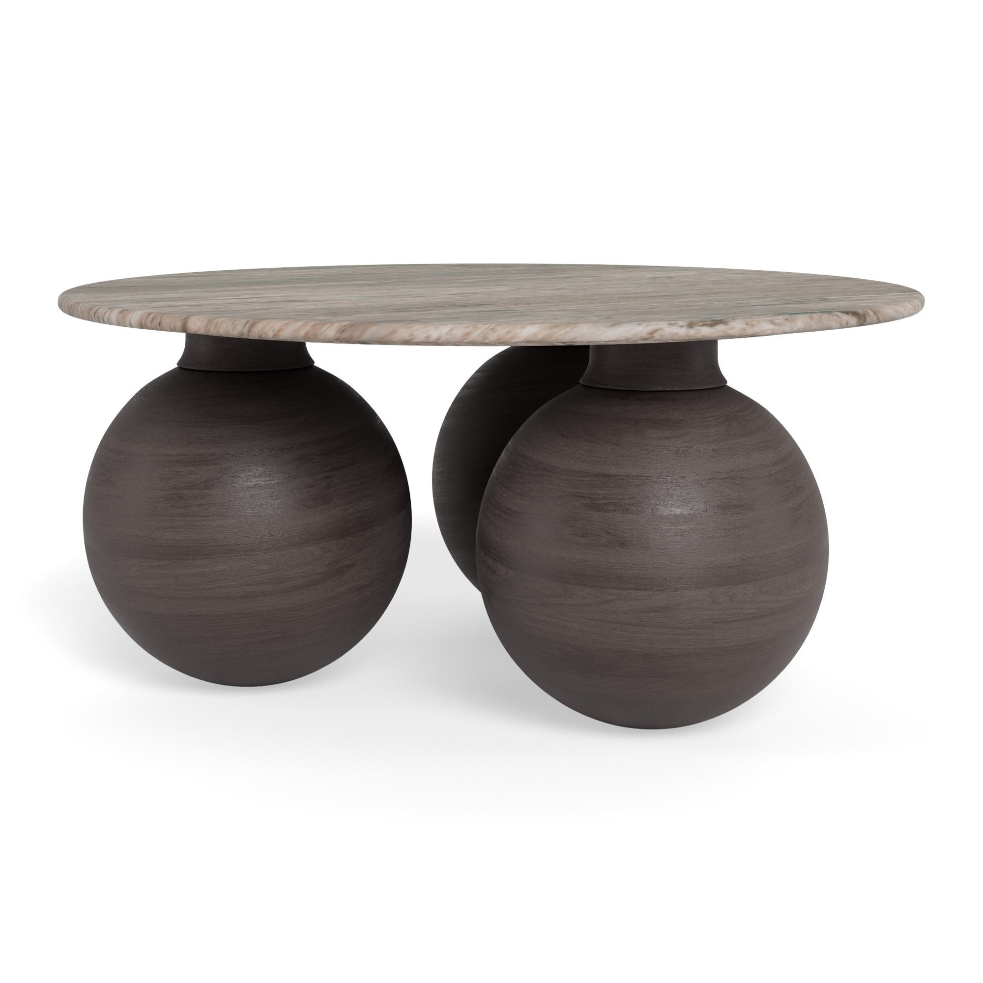 BRUNO | שולחן סלון עגול משיש ועץ מנגו, קוטר 95 ס"מ