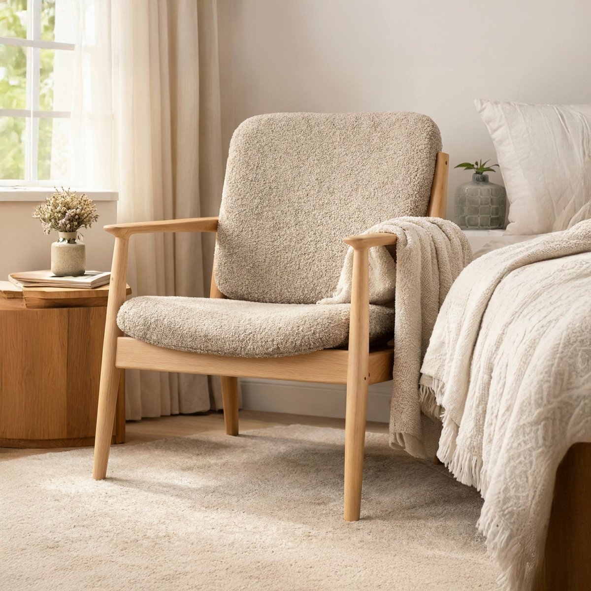 SONDS | כורסא מעץ מלא מרופדת בבד אריג - KUALA