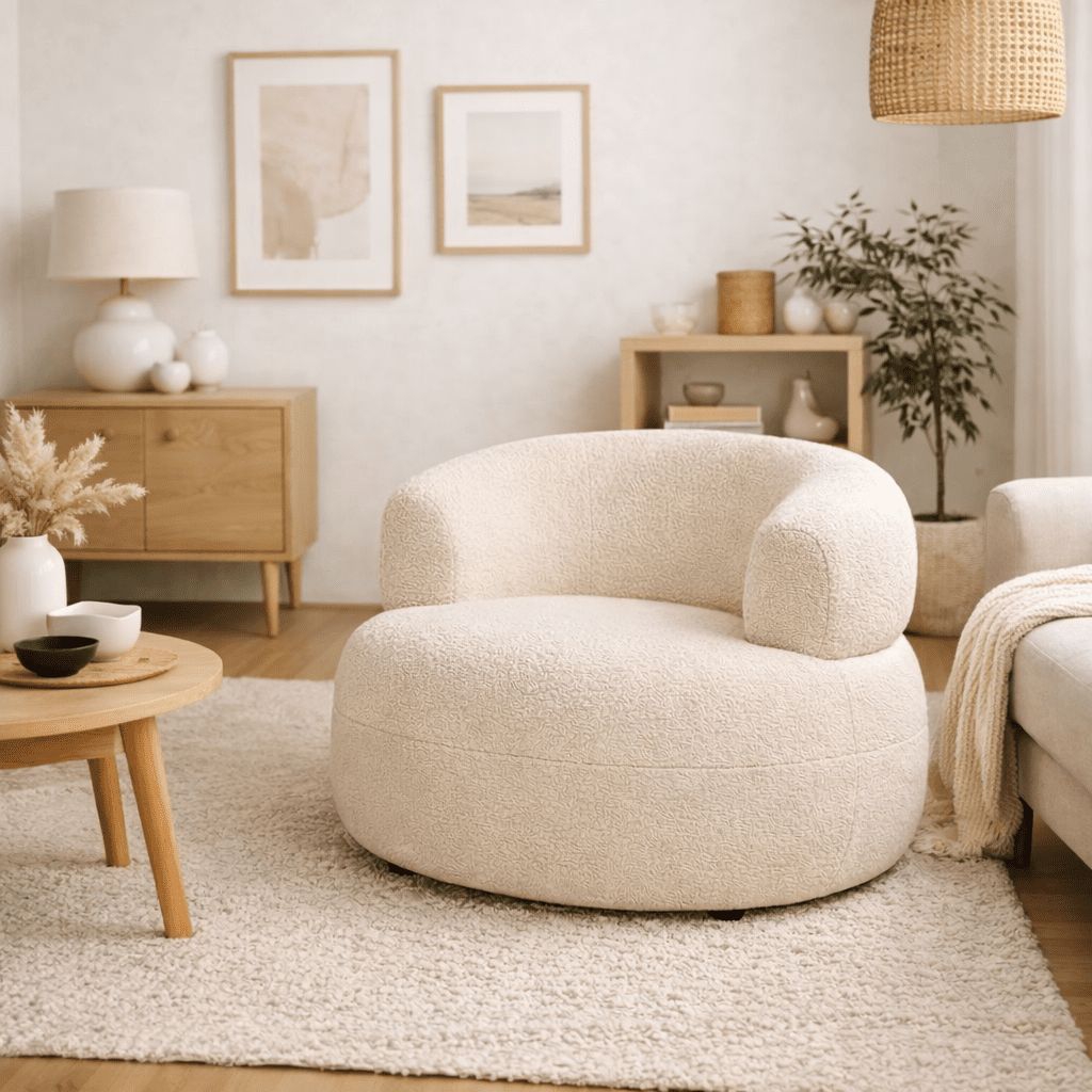 STIGO | כורסא מעוגלת מרופדת בבד אריג - KUALA