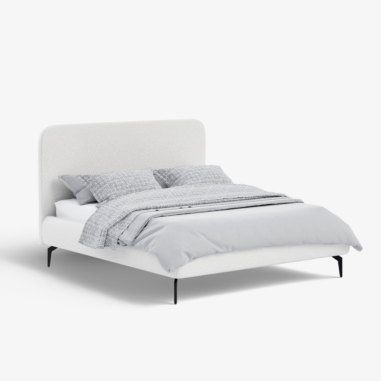 LEGACY | מיטה מרופדת בבד בוקלה ומעוצבת בקווים מעוגלים ורכים