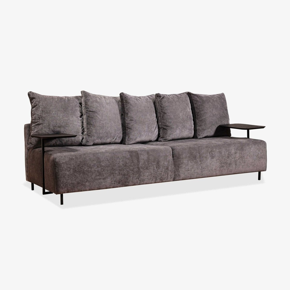 ULFIL | ספה תלת מושבית מודרנית מרופדת בבד אריג עם מגשי עץ - KUALA