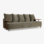 ULFIL | ספה תלת מושבית מודרנית מרופדת בבד אריג עם מגשי עץ - KUALA