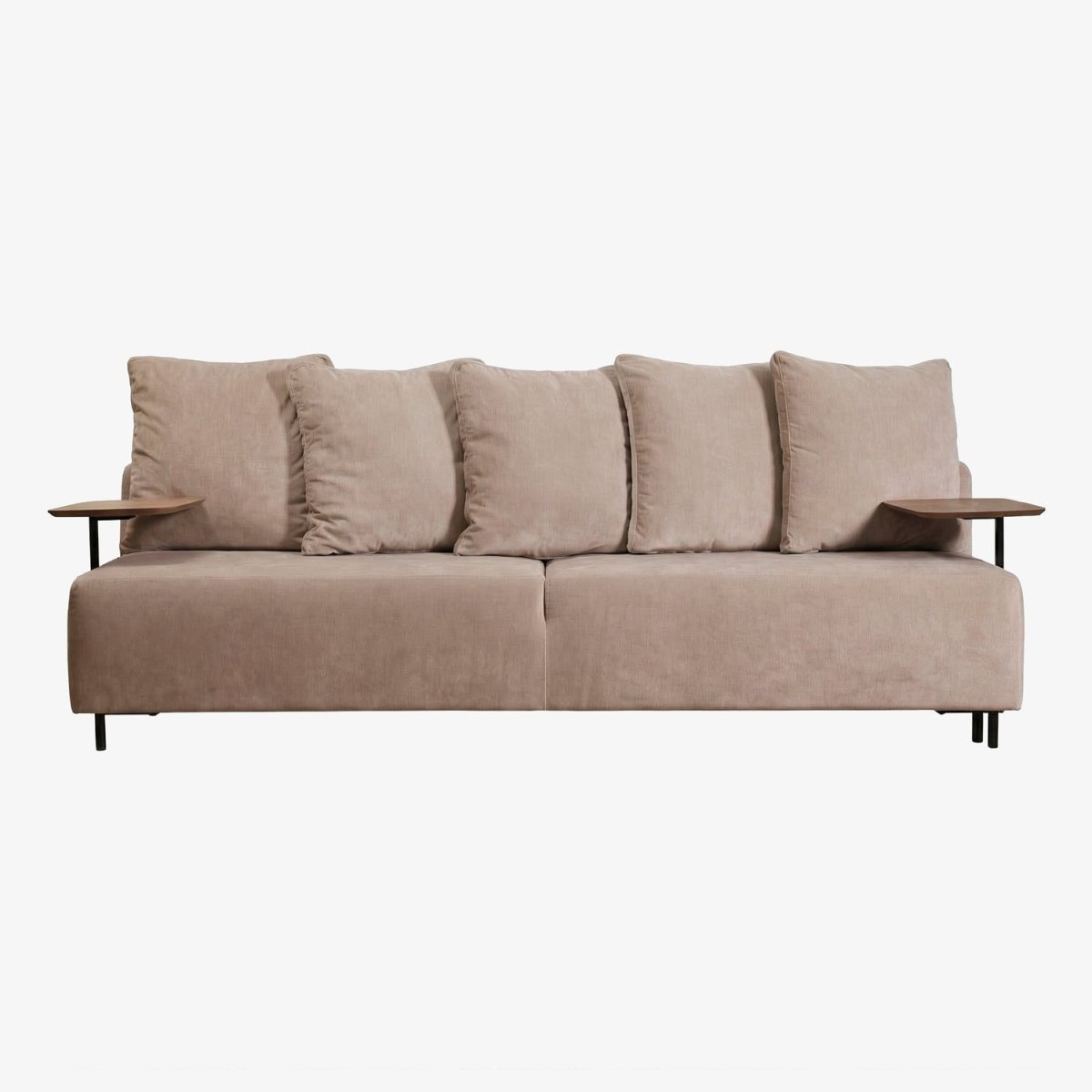 ULFIL | ספה תלת מושבית מודרנית מרופדת בבד אריג עם מגשי עץ - KUALA