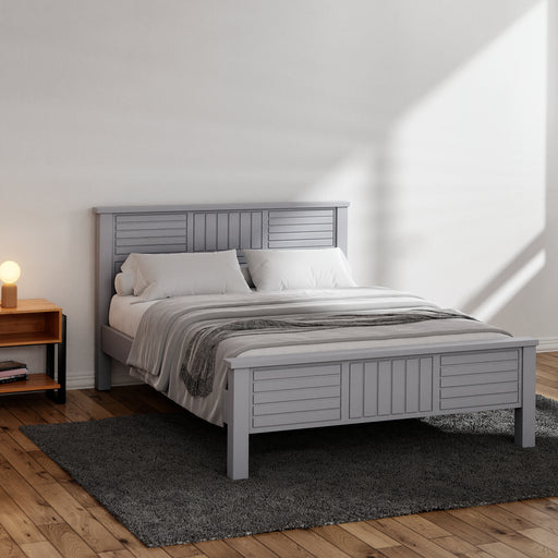 מעבר לעמוד מוצר Jerika | מיטה זוגית מעץ עם חריטות פסים דקוראטיביות