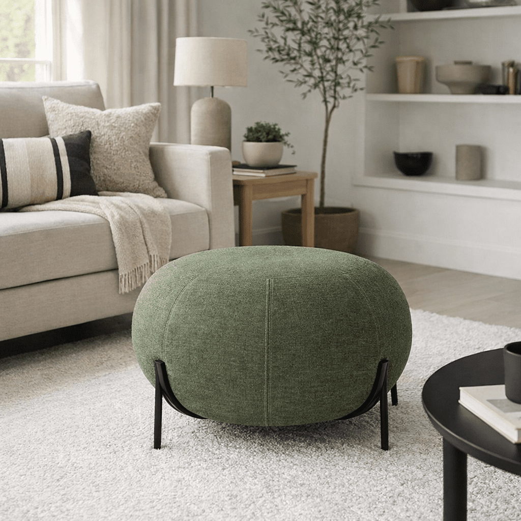 YASALO | הדום עגול מרופד בבד אריג בגוון ירוק - KUALA