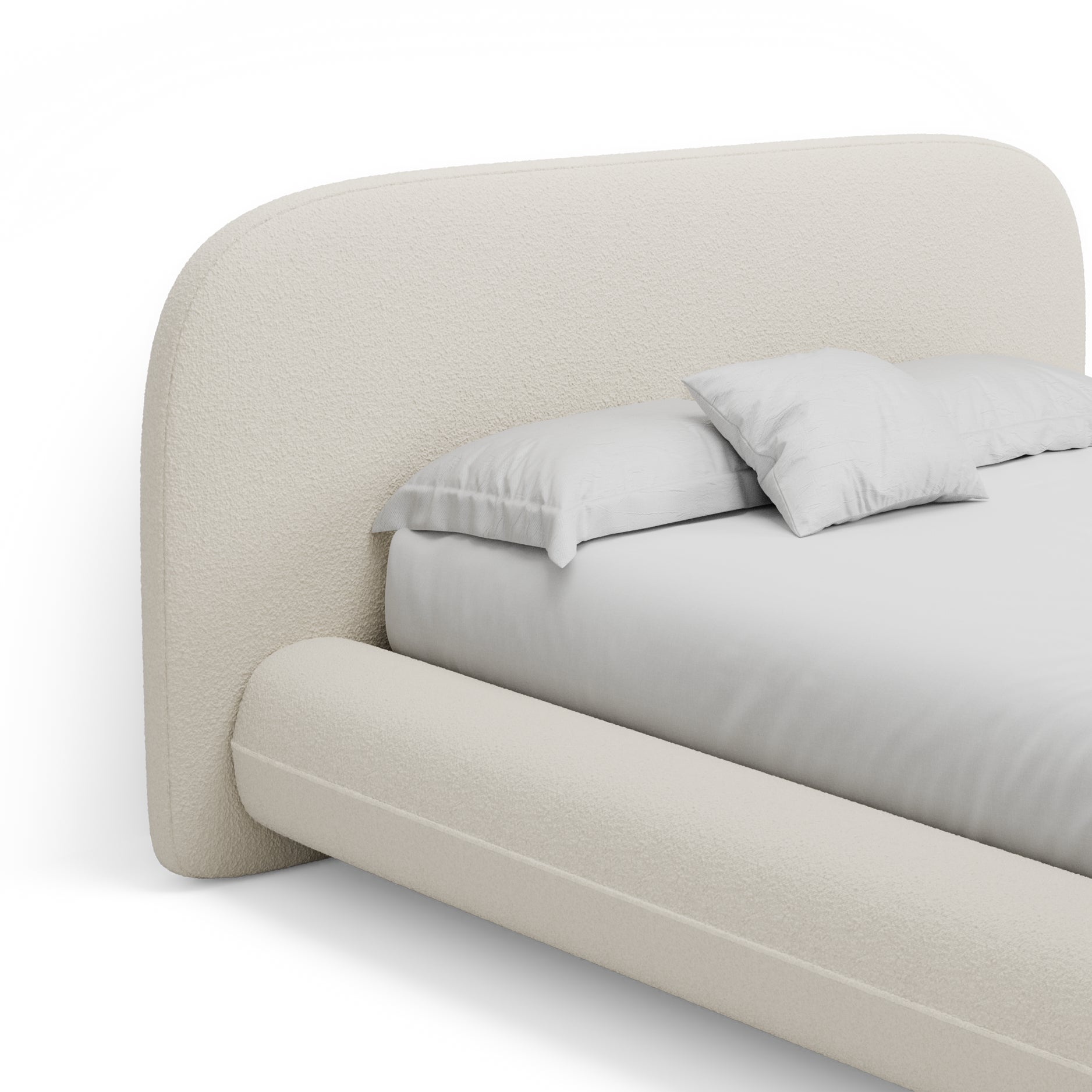 FUNGER | מיטה זוגית מרופדת בבד בוקלה