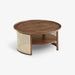 תמונה מזווית מספר 1 של המוצר BEAU | שולחן עגול מעץ מלא בגוון אגוז עם מסגרת ראטן