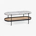 תמונה מזווית מספר 1 של המוצר KANTOR | שולחן טרצו-צבעוני אובלי לסלון עם מדף עץ וברזל