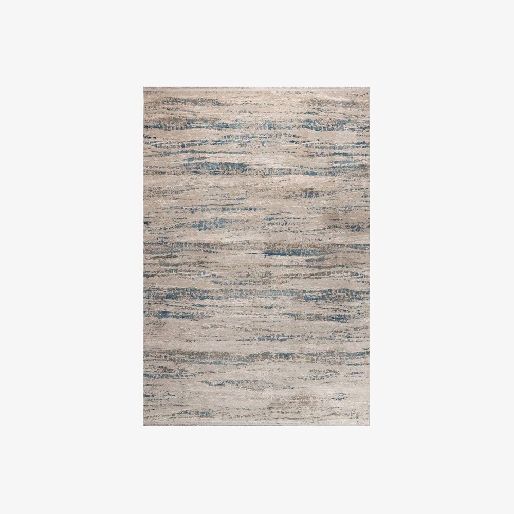 שטיח ויסקוזה פוליאסטר בדוגמא מופשטת בגווני בז', כחול ואפור