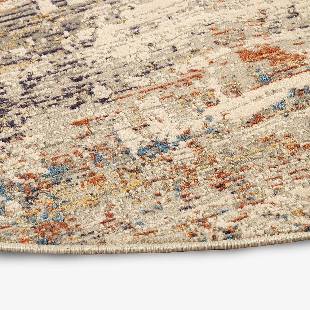 ISHANA | שטיח עגול מעוצב בגווני בז', כחול וסגול - KUALA