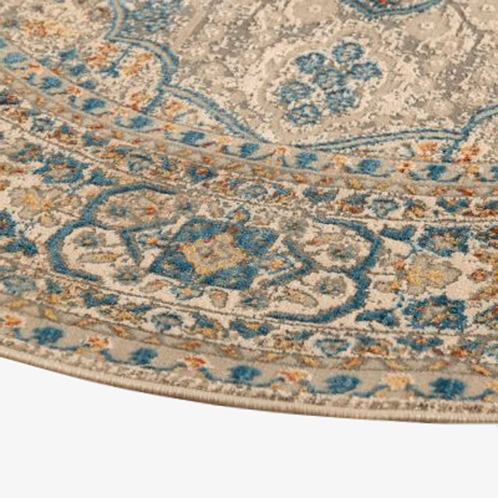 JAYU | שטיח אתני עגול בגווני בז' וכחול