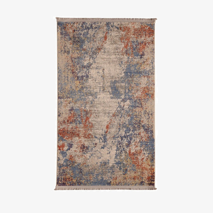 שטיח למסדרון בגוונים של בז',] כחול וטרקוטה בהדפס מופשט