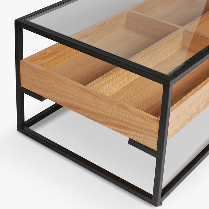 MOTO | שולחן מלבני מברזל ועץ מחופה זכוכית