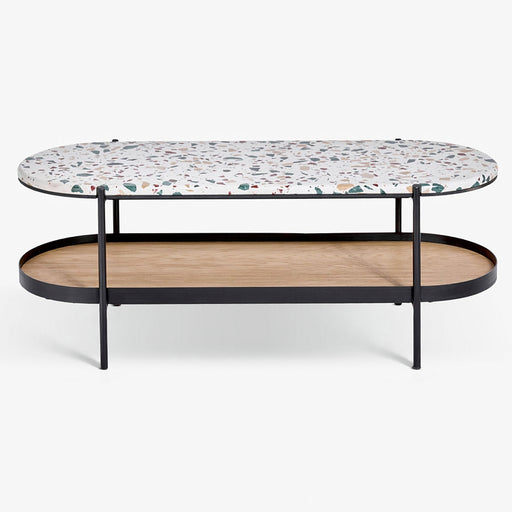 מעבר לעמוד מוצר Kantor | שולחן טרצו-צבעוני אובלי לסלון עם מדף עץ וברזל