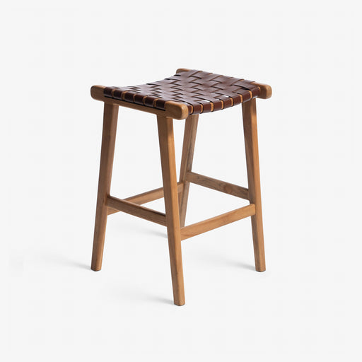 מעבר לעמוד מוצר Hallie Bar Stool | כיסא בר מעץ בשילוב רצועות עור