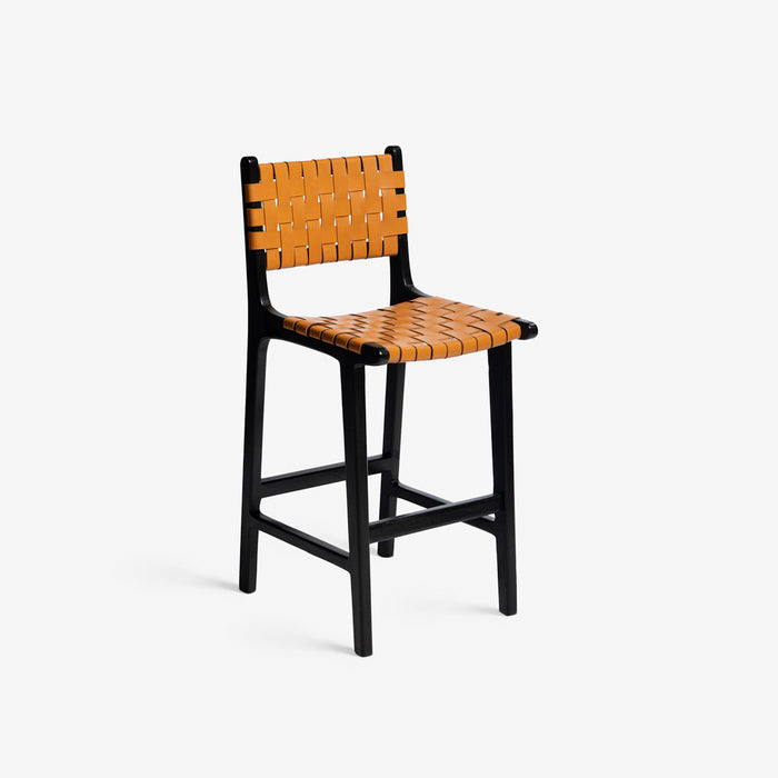 Karrah | כיסא בר שחור בשילוב רצועות עור