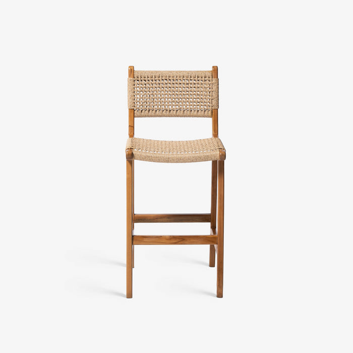 MARIUERLA BAR STOOL | כיסא בר מעץ טיק מלא בשילוב ראטן בגוון בהיר