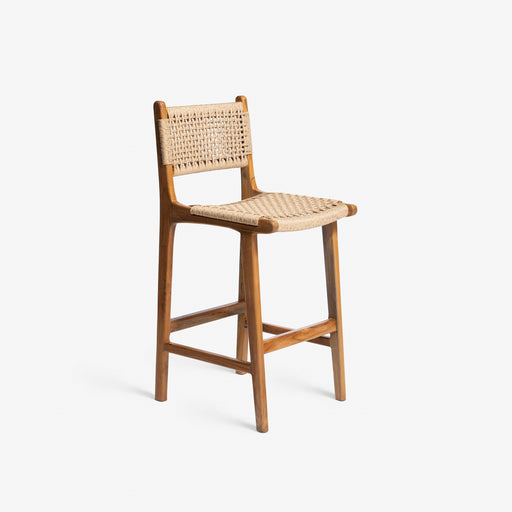 מעבר לעמוד מוצר Mariuerla Bar Stool | כיסא בר מעץ טיק מלא בשילוב ראטן בגוון בהיר