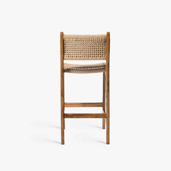 MARIUERLA BAR STOOL | כיסא בר מעץ טיק מלא בשילוב ראטן בגוון בהיר