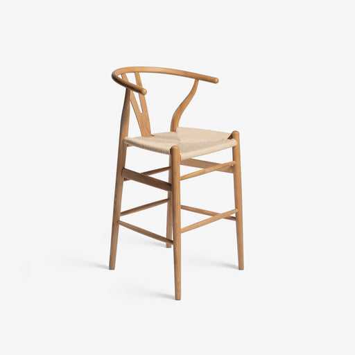 מעבר לעמוד מוצר HYGGE BAR STOOL | כיסא בר מעץ אלון מלא בשילוב חבל ראטן