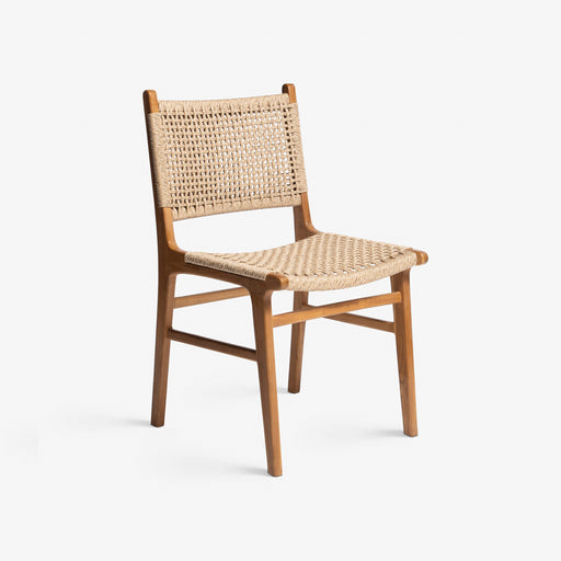 מעבר לעמוד מוצר MARIUERLA | כיסא מעץ טיק מלא בשילוב ראטן בגוון בהיר