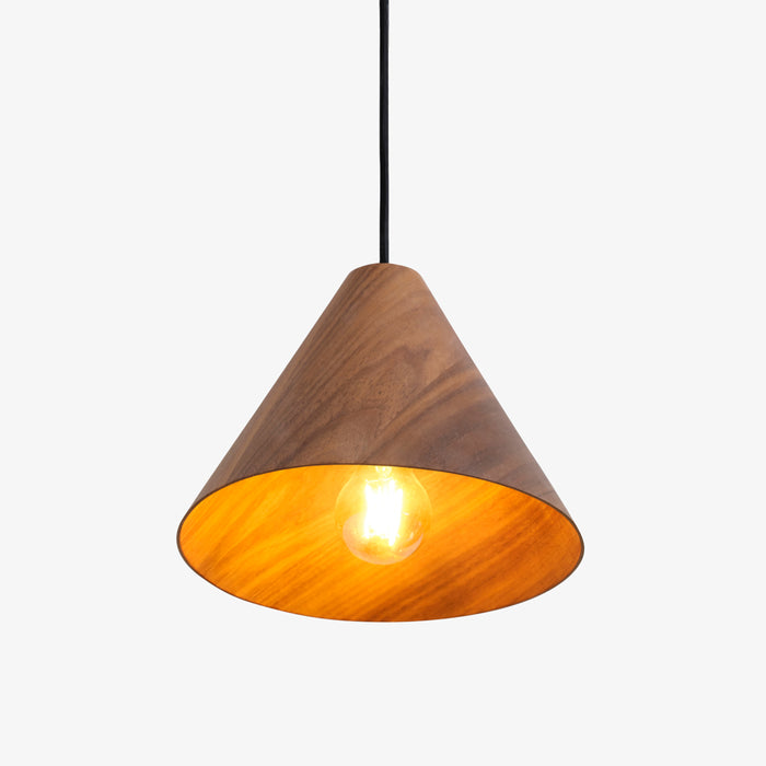 UNA | מנורת תליה עם אהיל קונוס מעץ
