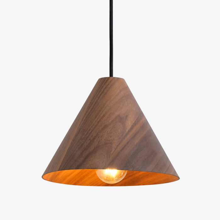 UNA | מנורת תליה עם אהיל קונוס מעץ