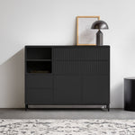 NALANI | קומודה מעץ ומתכת עם 4 מגירות, מדפים פתוחים וסגורים