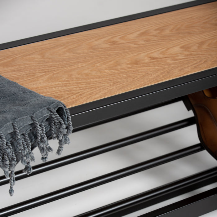 MERDOK | ספסל נעליים עשוי ברזל מגולוון בשילוב פורניר עץ אלון