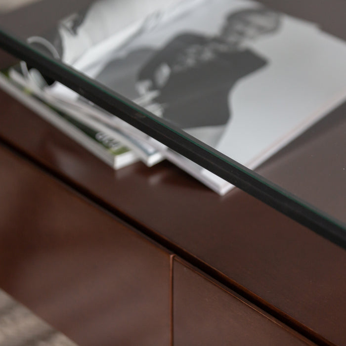 KOB | שולחן סלון מלבני בשילוב עץ, ברזל וזכוכית