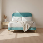 JUNFENG | מיטה מרופדת בבד קטיפה מלטף בגוון טורקיז - KUALA